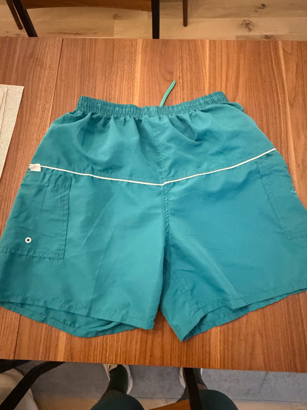 Teal Athletic Swim Shorts with White Piping